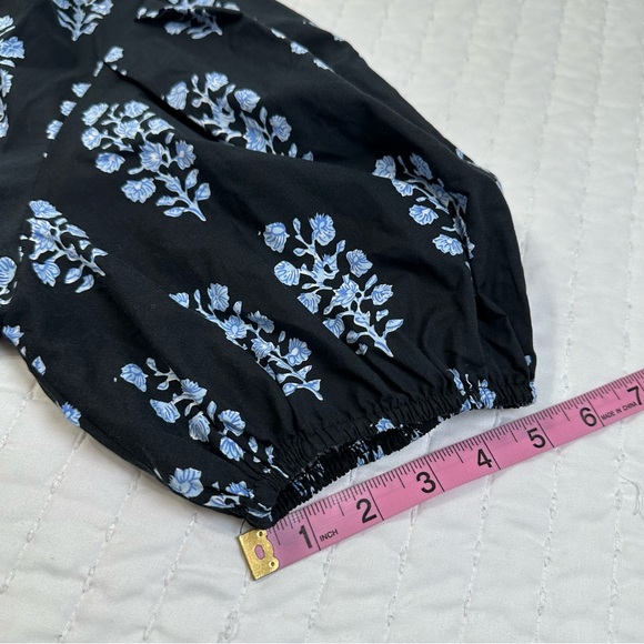 Pinch 100% Cotton Elegant Black Maxi Dress With Blue Stem and Puffy Sleeves - Picture 13 of 16